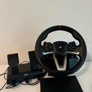 HORI Black Gaming Steering Wheel with Pedals FOR PS4 & PS5